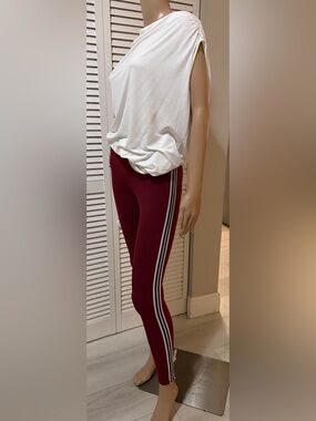 Strut-This Burgundy Racing Stripe Leggings One Size | Metallic Silver Detail
